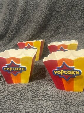 Casa Elite Popcorn Stripe Ceramic Snack Cups - Red, Orange & Yellow - set of 4